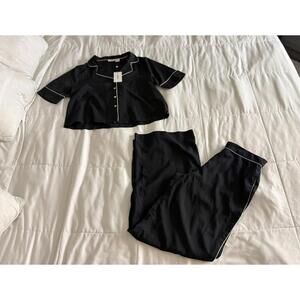 Jason Wu Pajama Set Womens Small Black Sleepwear Cropped Shirt Wide Leg Pant NWT